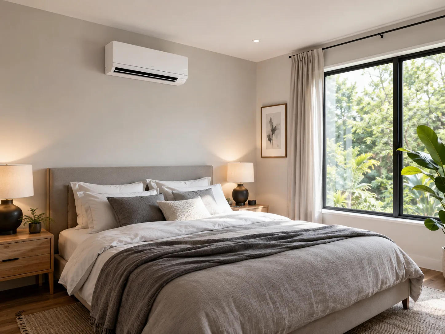 Bedroom air conditioning installation in a modern home