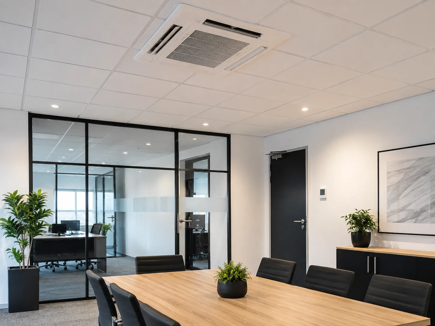 Modern office meeting room with ceiling cassette air conditioning